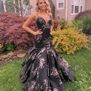 Sherri Hill Black and Gold Mermaid Dress